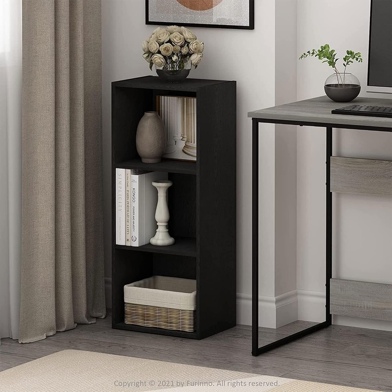 Small Cube Bookshelf Bookcase Shelf 3 Tier Book Storage Black Wood Contemporary gallery