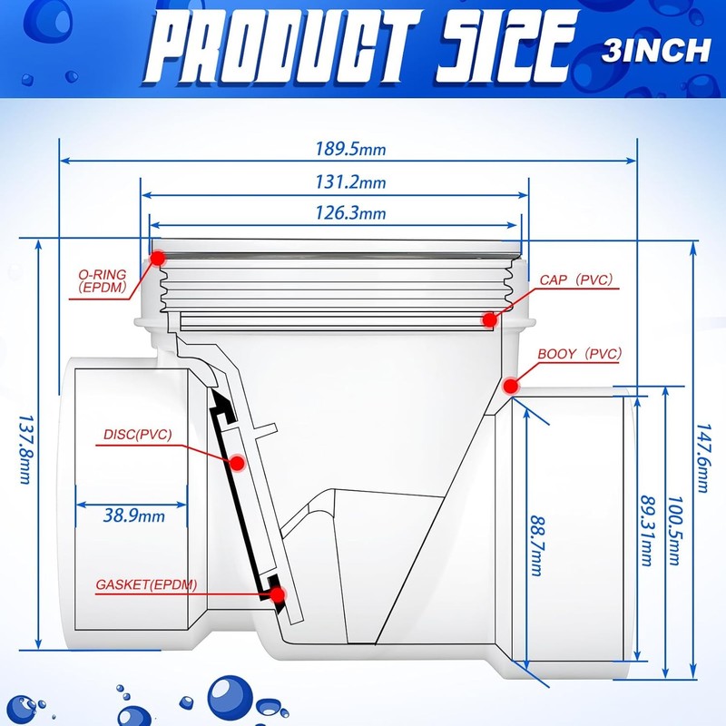 Backwater Valve Drain Backflow Preventer Valve Prevent Sewage 3 Inch White PVC gallery