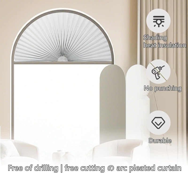 Arch Window Pleated Blinds Half Circle Window Shades Cordless Non-Woven Self gallery