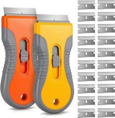 Razor Blade Scraper Tool 2 Pack with 20 Extra Blades – Retractable Glass Scraper