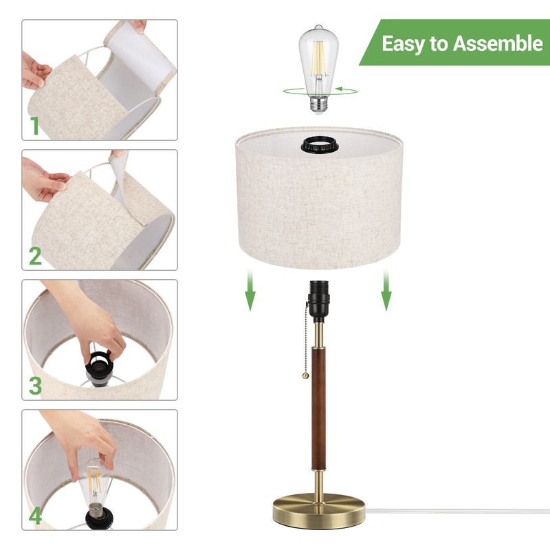 EDISHINE Modern Table Lamp Mid Century Nightstand Pull Chain Switch Bedside Lamp gallery