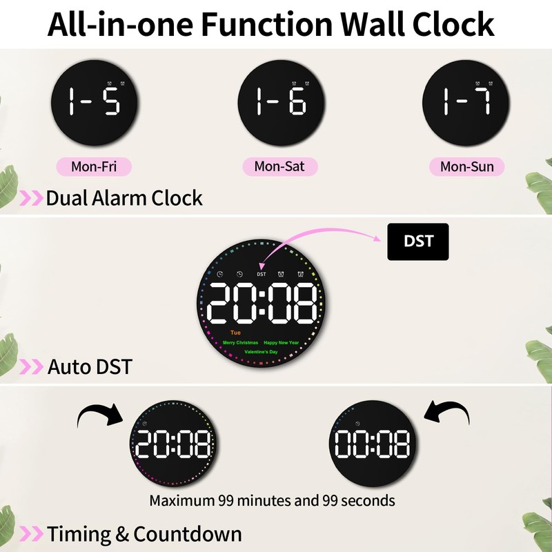 Digital Wall Clock with Remote Control, 10" Wall Clock with Large Display, Di... gallery