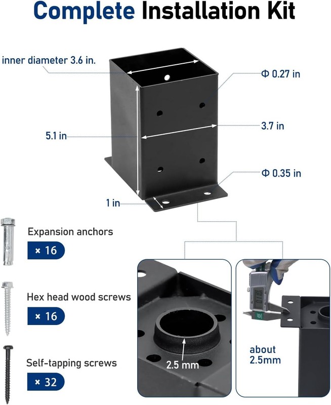 4x4 Edge-Mount Post Base Bracket 4-Pack 2-Side Flange Wall-Flush Deck Black gallery