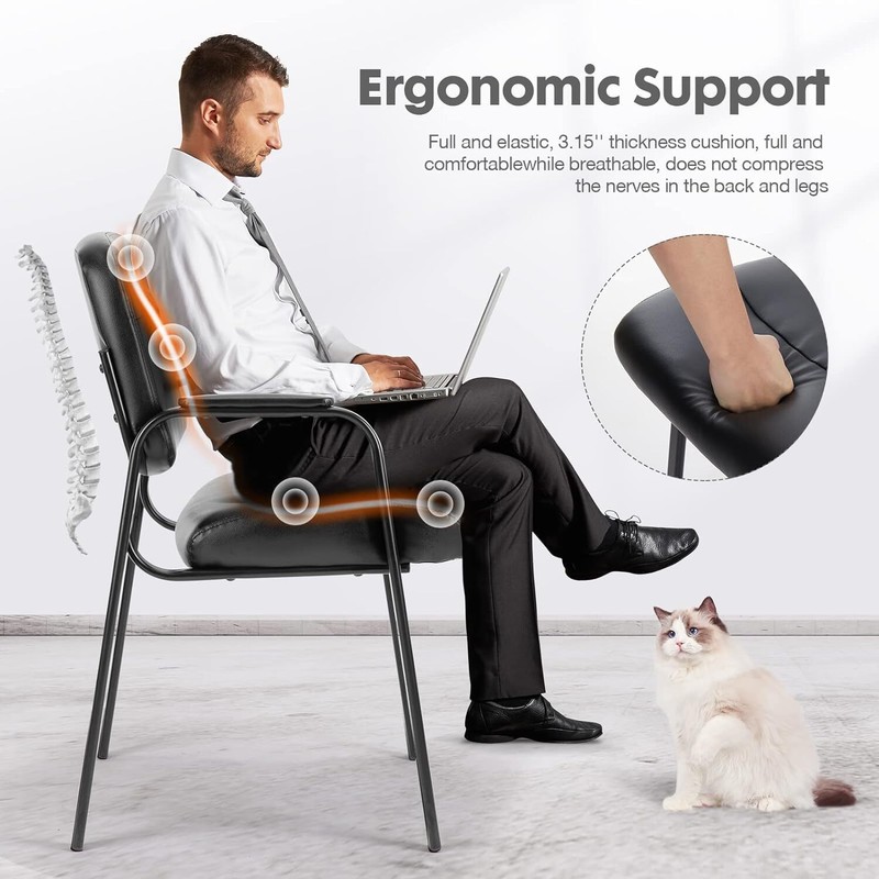 2PCS Modern Guest Reception Desk Chairs PU Leather Padded Arm and Lumbar Support gallery