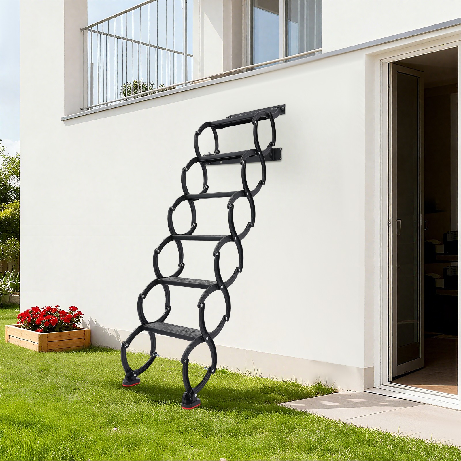 59" Height Steel Attic Ladder Folding Retractable Loft Stairs Wall Mounted Black gallery