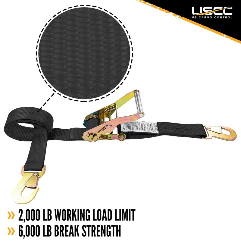 USCC 2" X 12' Ratchet Strap w/Snap Hook - Black gallery