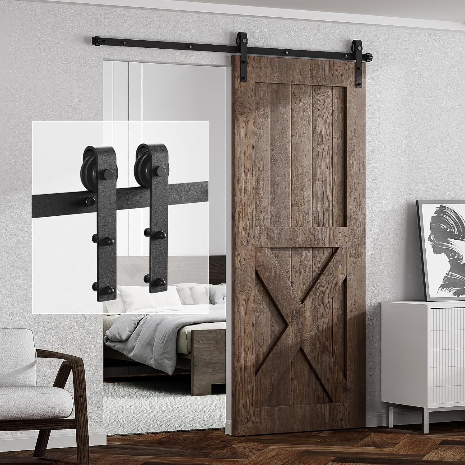 4FT-9FT Sliding Barn Door Hardware Kit Modern Roller for Single Wooden Doors gallery