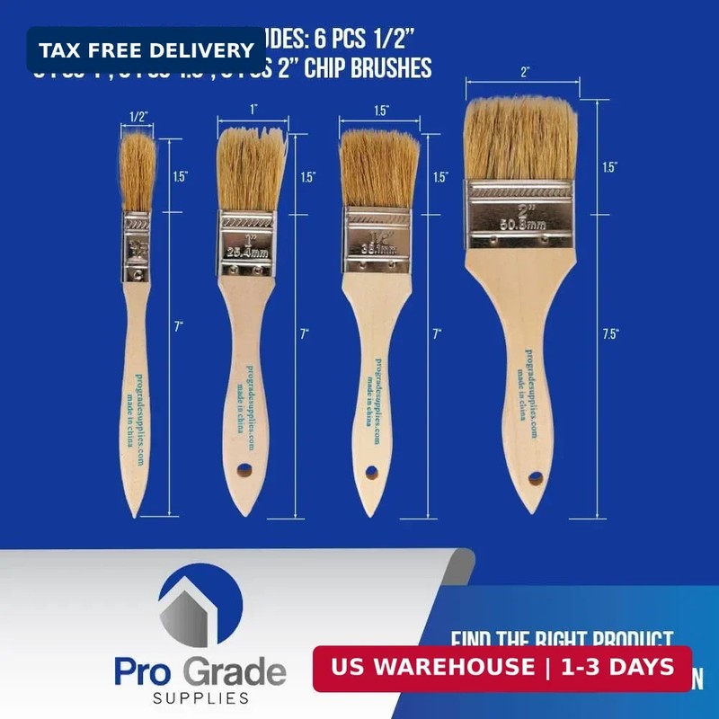 Pro Grade - Chip Brush - Paint Brush Set - 24 Pack - Natural China Bristle Paint gallery