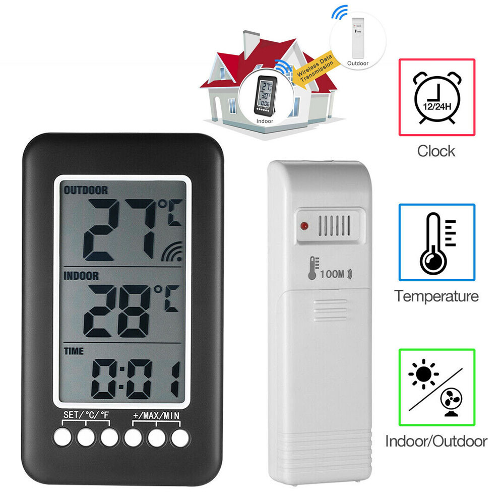 Digital Thermometer Clock Temperature Wireless Transmitter Meter Indoor/Outdoor gallery