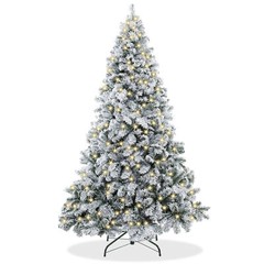 6FT Pre-Lit Snow-Flocked Pine Realistic Artificial Holiday Christmas Tree with