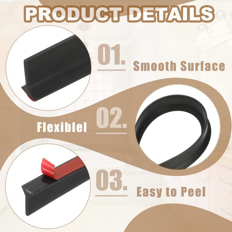 79 Inch Collapsible Shower Threshold Water Guards Black 1.2" x 0.6" gallery