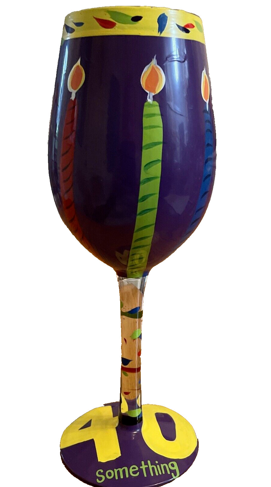 40 SOMETHING Birthday Hand Painted Glass Stemmed Wine Glass 9 in 16 oz Lolita gallery