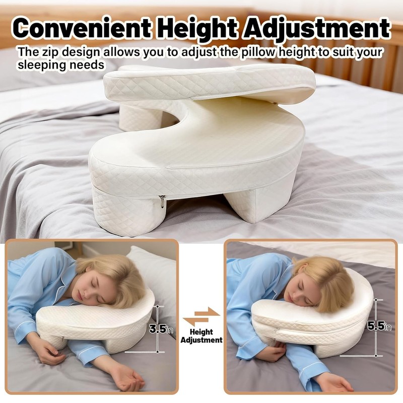JZHLLA Adjustable Height Side Sleeper Pillow with Arm Holes, Ergonomic Side Slee gallery