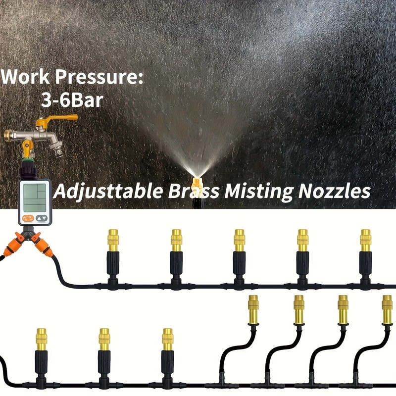 Outdoor Misting Cooling System Kit - Adjustable Brass Nozzles for Garden & Patio gallery
