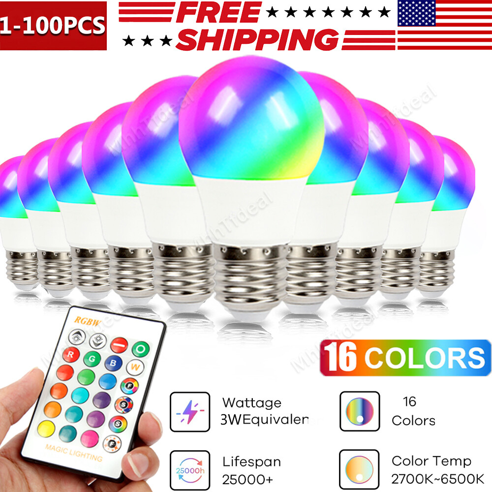 E26/E27RGBW LED Light Bulb Color Changing Dimmable Lamp With Remote Control Lot gallery