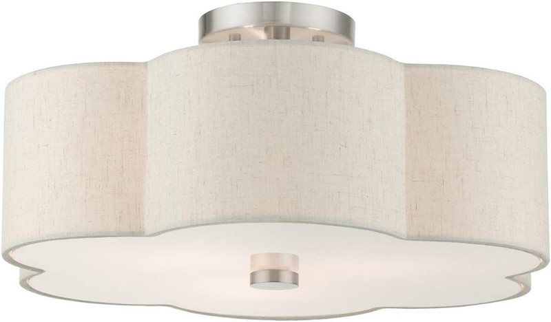 Lighting Solstice 3-Light Semi Flush Mount with Oatmeal Shade, Nickel gallery