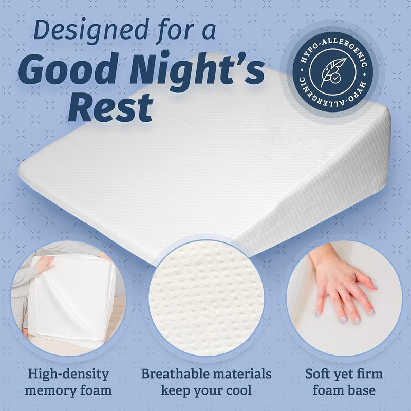 Abco Tech Bed Wedge Pillow, Memory Foam, Neck & Back Pain Relief, 7in, Washable gallery