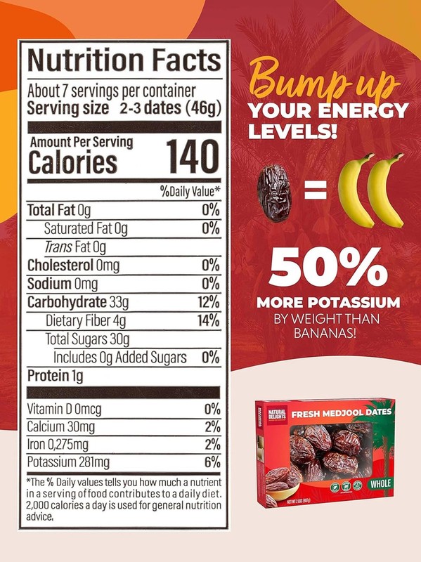 Natural Delights Medjool Dates Whole - Non-GMO Verified Fruit, Good Source of... gallery