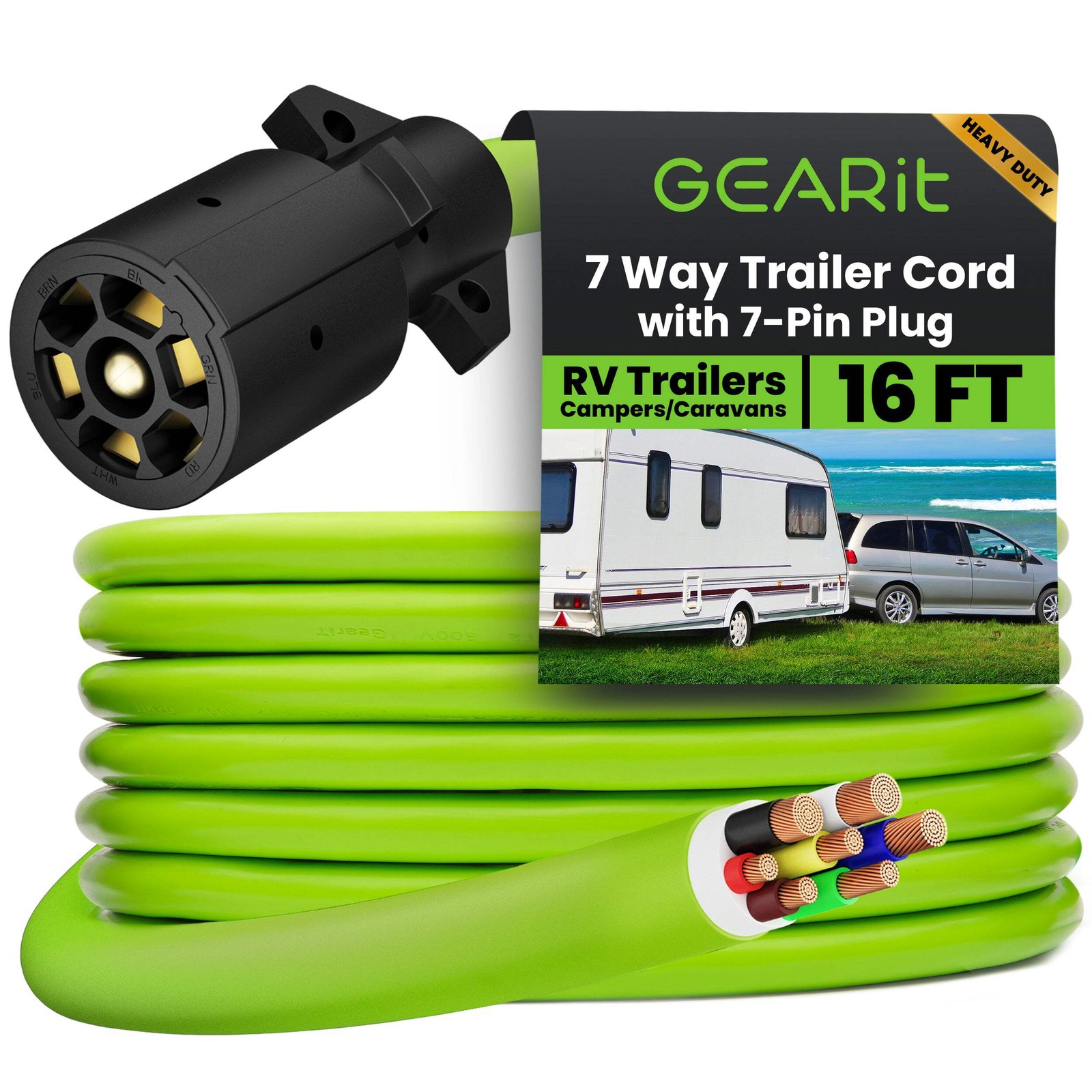 GEARit 8-16ft 7 Way Trailer Plug Cord Wiring Harness Heavy Duty 10-14AWG gallery