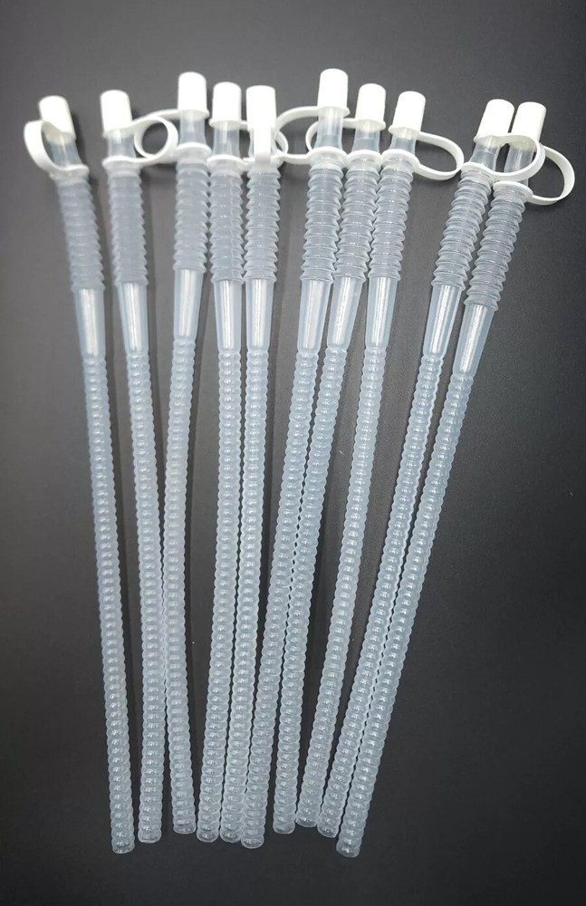 Jumbo 11" Drinking Straws Attached Slip Caps/Cover Flexible/Bendy Reusable ×10
