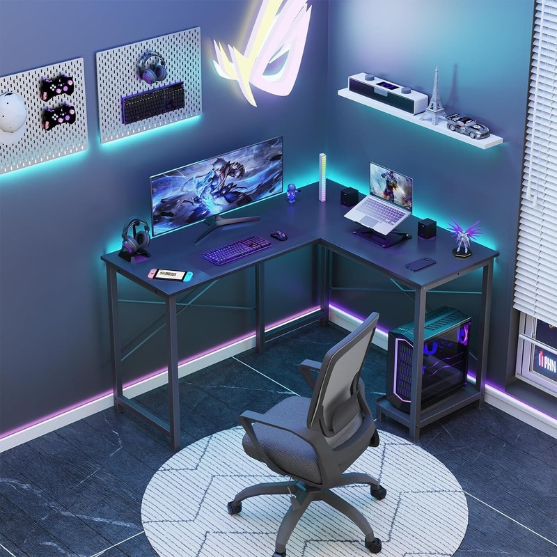 Home Office L Shape Corner Computer Desk Gaming PC Table with CPU Stand Side Bag gallery