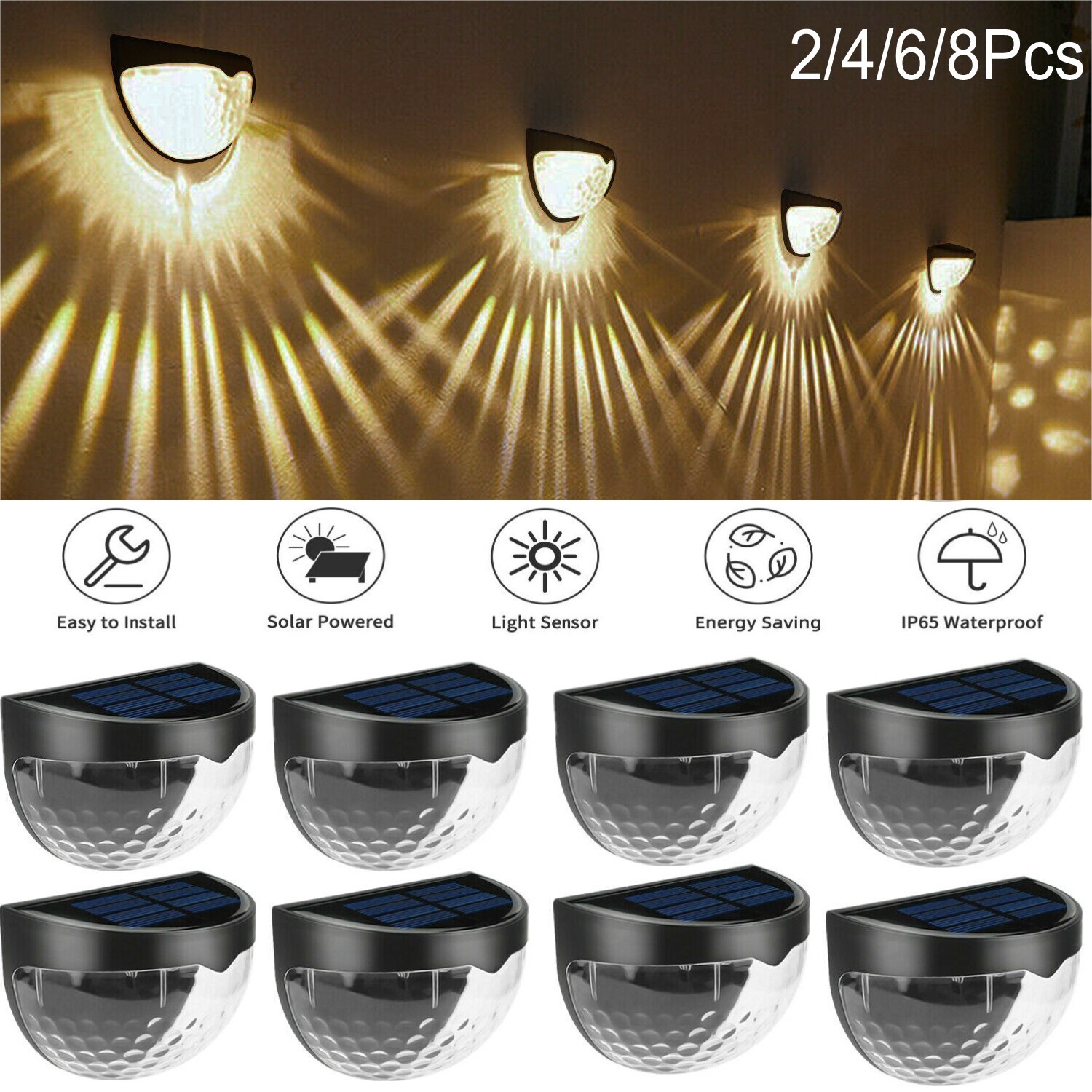 2/4/8Pcs Solar 6-LED Wall Light Garden Fence Yard Decor Street Lamp Waterproof gallery
