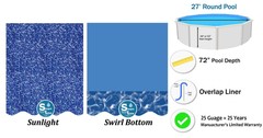 SmartLine 27′ Round Overlap 72″ Expandable Swimming Pool Liner – 25 Gauge