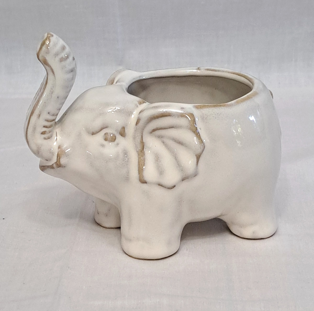 Boho Whitewashed Stoneware Elephant Planter Pot Succulent Catch Pot 4.5"Tx5"L gallery