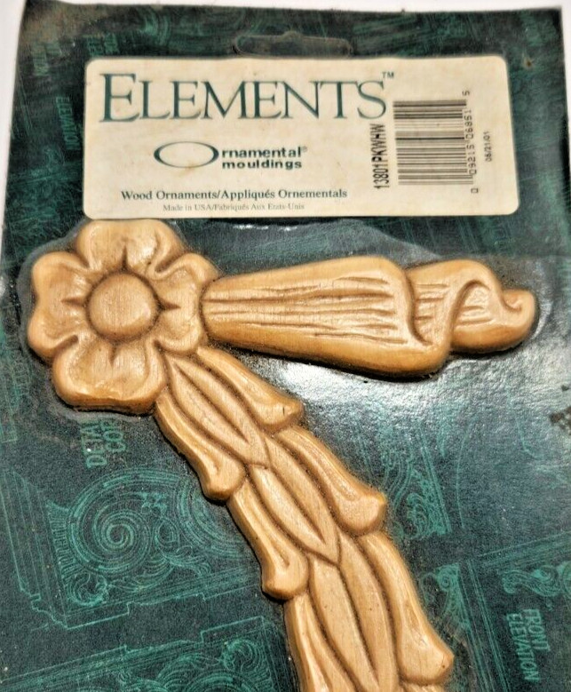 ELEMENTS ORNAMENTAL MOULDINGS WOOD APPLIQUES USA NEW 13801PKWHW SWAG FLOWERS gallery