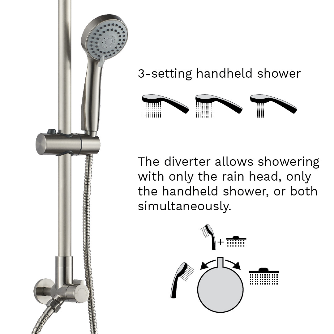 Polaris 3 Rain Shower Set, 3-setting Handheld Shower, Brushed Nickel gallery