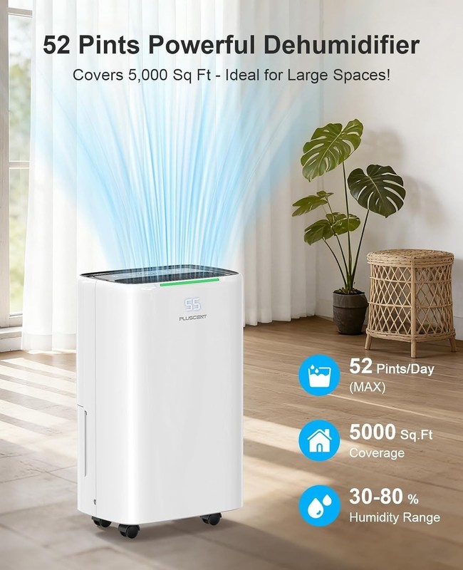 PLUSCENT 5000 Sq.Ft Dehumidifiers for Home, 52 Pints Compressor Dehumidifier gallery