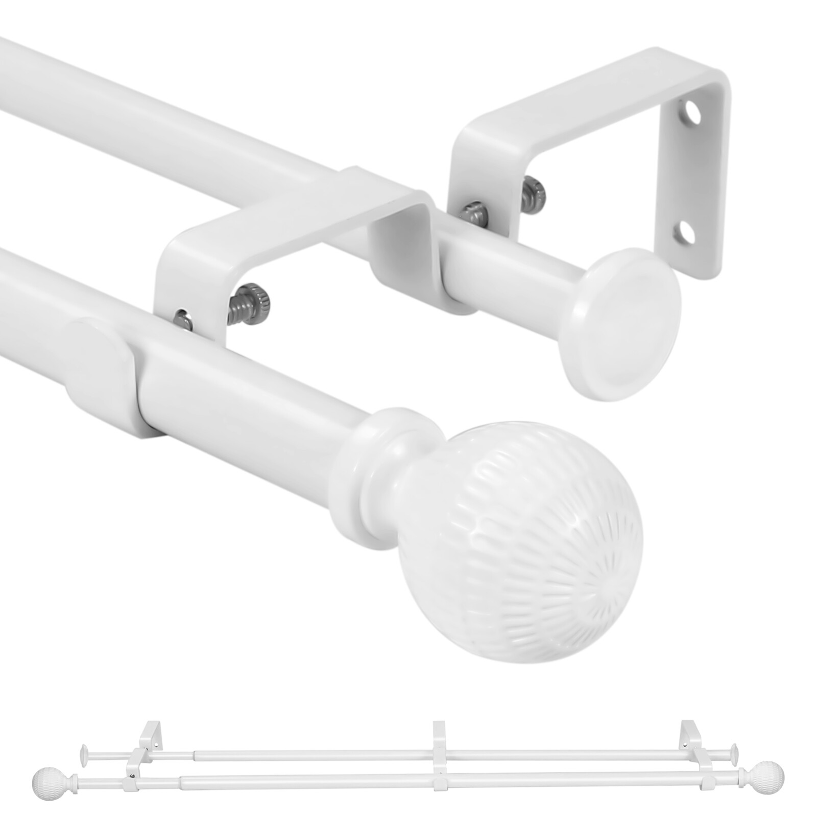 5/8" Telescoping Double Curtain Rods with Reticulated Ball Finials, 28"-120" gallery