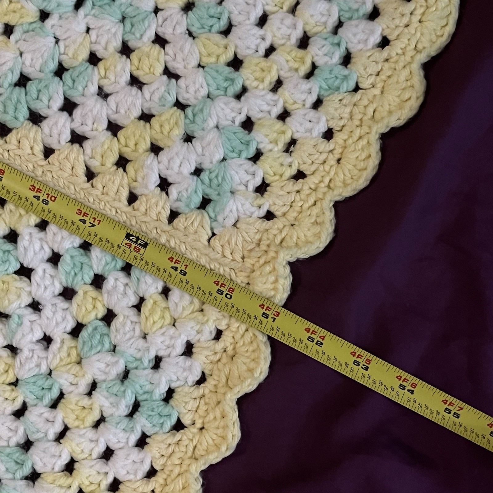 Granny Square Afghan White Yellow Green Approx 35” X 51” gallery