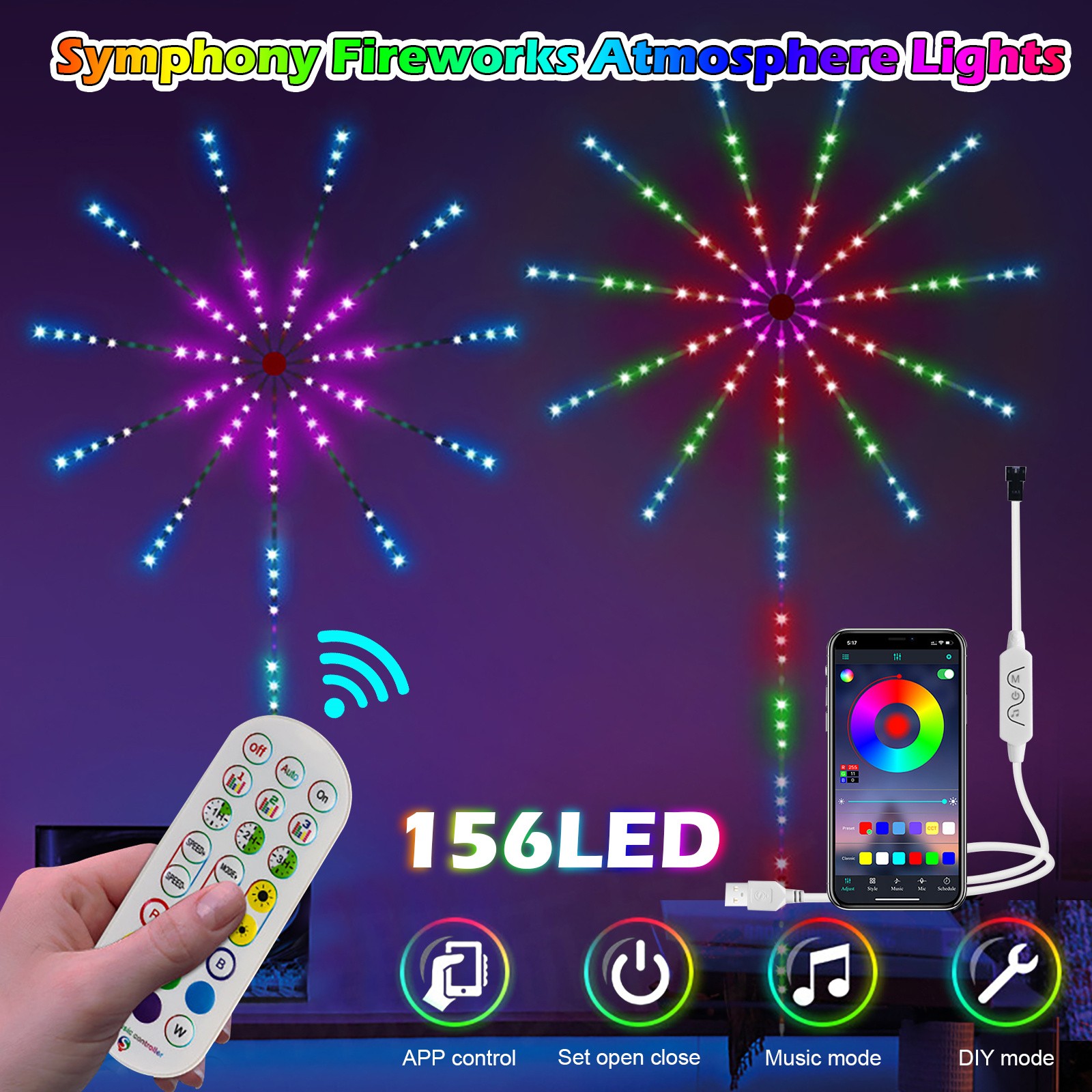 Firework LED Strip Light Multi Color RGB Changing Music Sound Sync Bluetooth US gallery