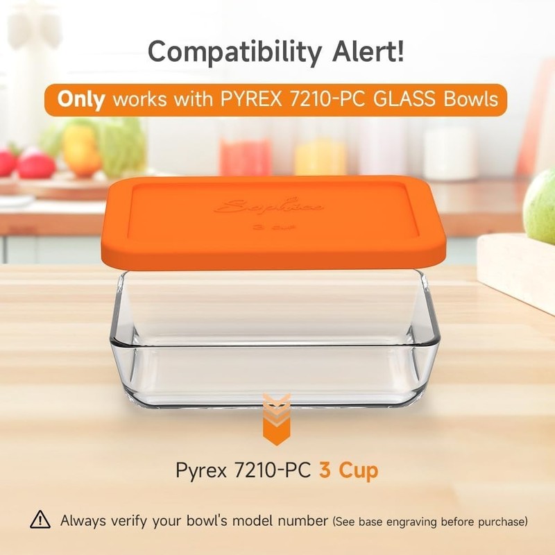 3 Cup Rectangle Silicone Storage Cover Lids Replacement for Pyrex 7210-PC Gla... gallery