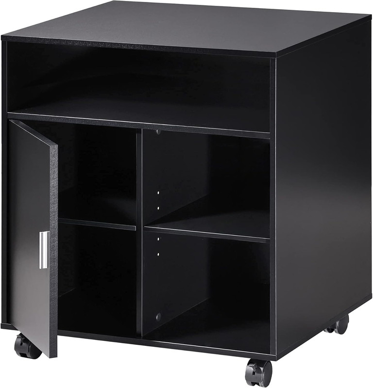 Printer Stand with Storage Adjustable Shelves, Wood Mobile Cart with Door, Rolli gallery