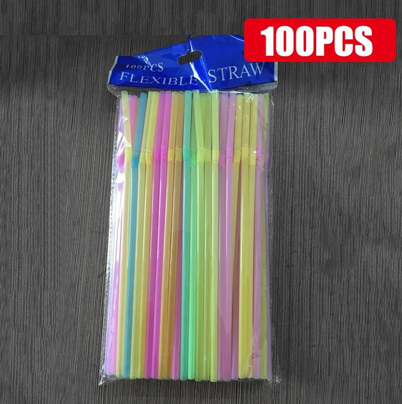100pcs Multicolor Fluorescent Bendable Drinking Straws for Party & Kitchen - NEW gallery