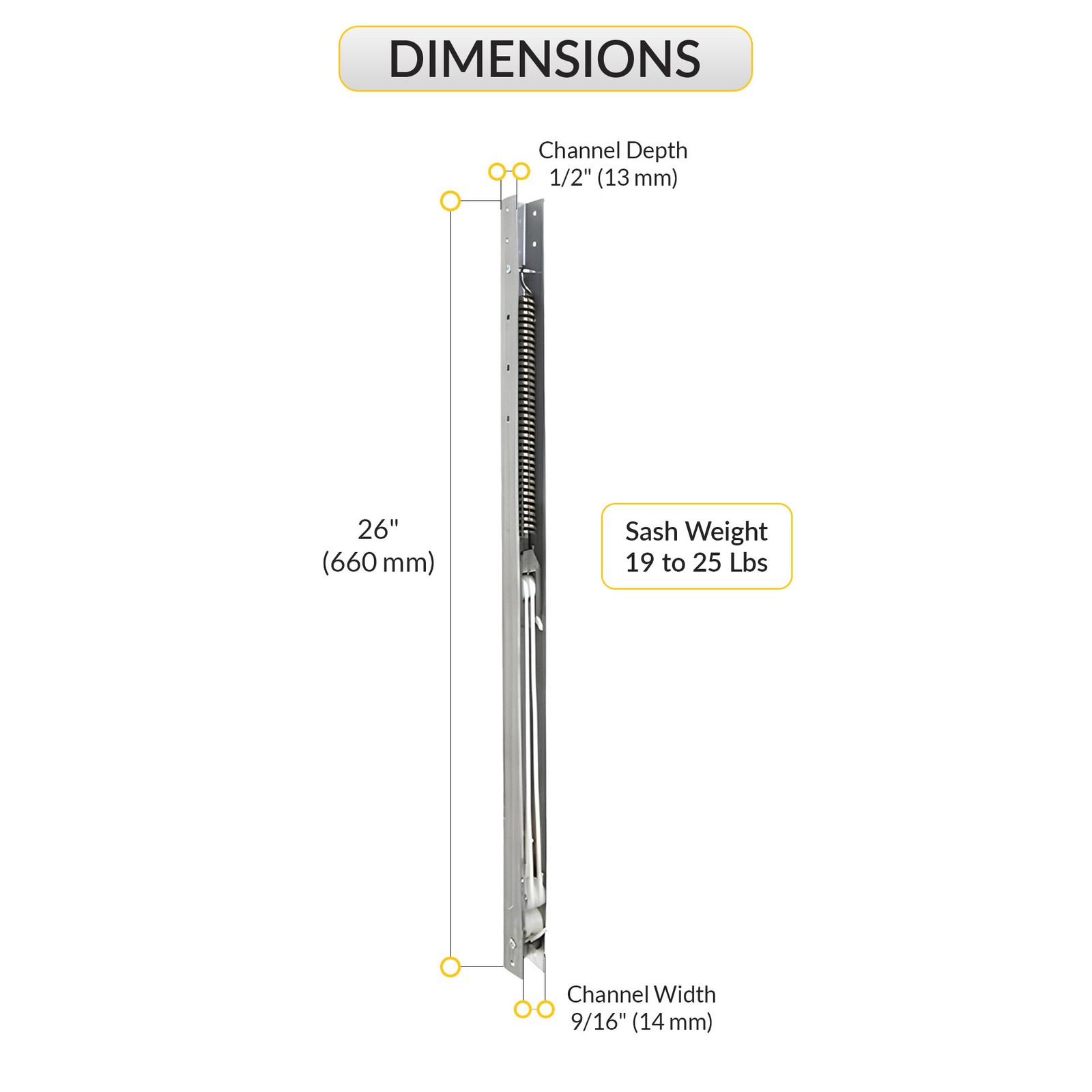 Brixwell Aluminum Window Channel Balance 26" L, For 19 to 25 lbs Sash, No Guides gallery