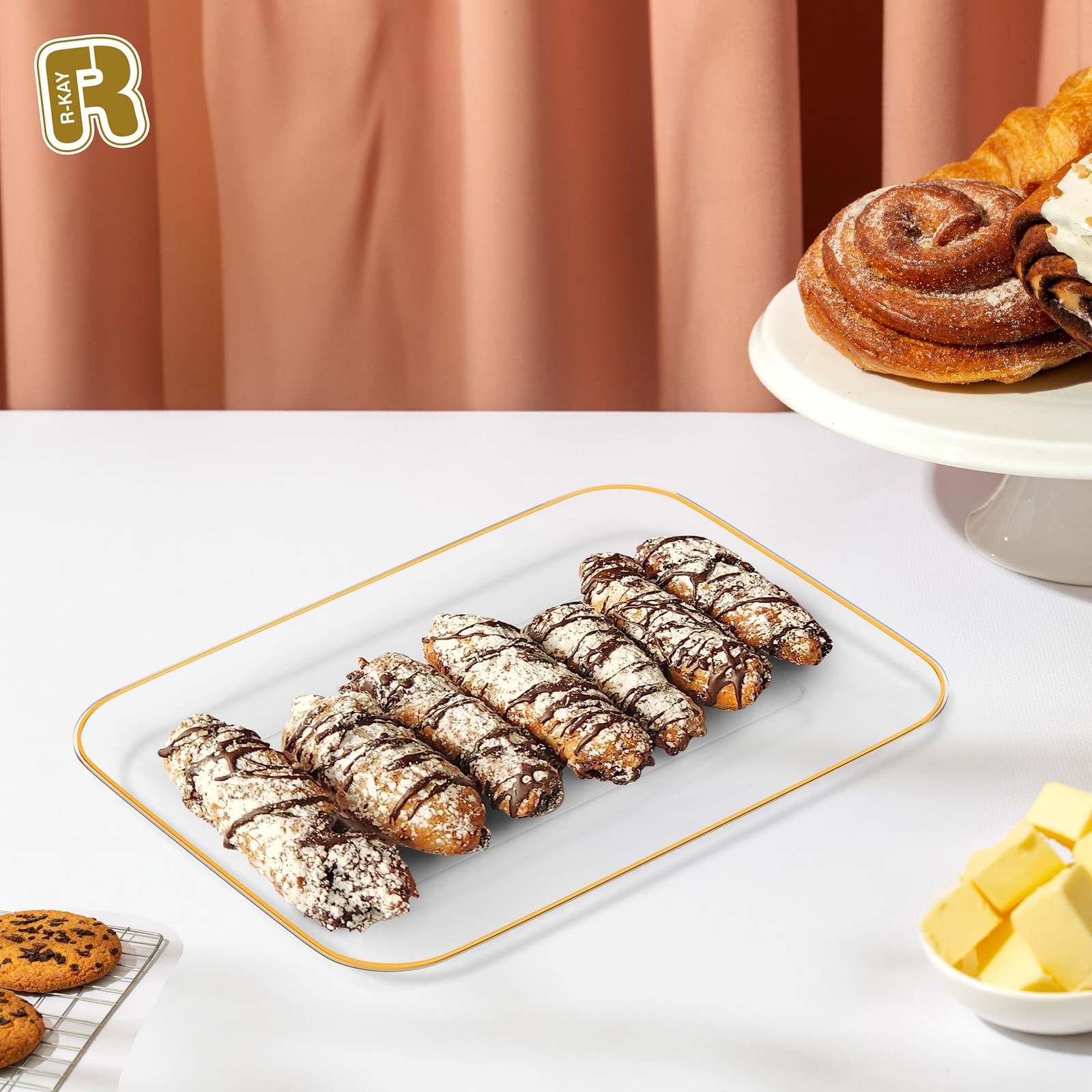 3 Pack Plastic Serving Trays for Party - Gold Serving Tray 8 x 11 Inch - Heavy D gallery