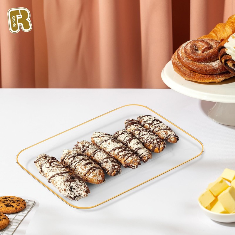 3 Pack Plastic Serving Trays for Party - Gold Serving Tray 8 x 11 Inch - Heavy D gallery