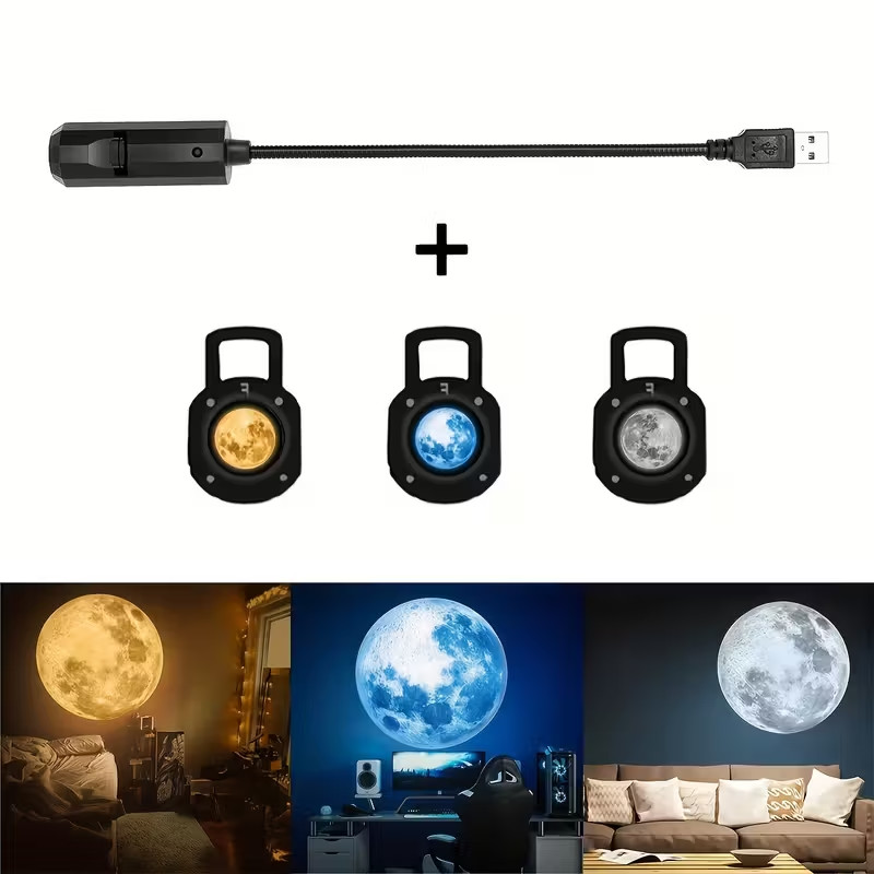 Galaxy Planet & Moon Projector Lamp LED 360° Rotating Night Light USB Powered US gallery