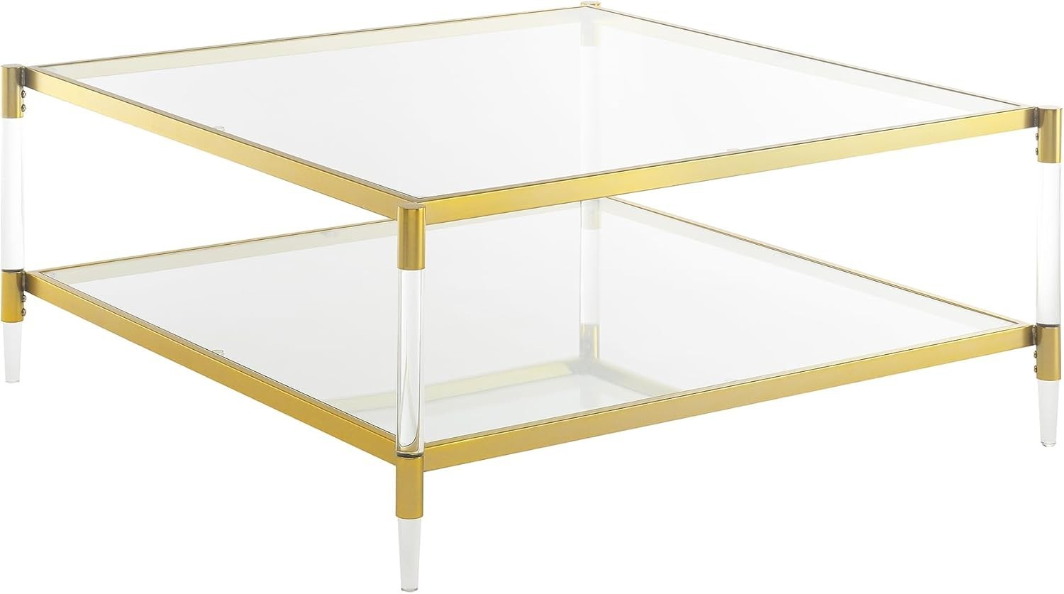 Royal Crest Acrylic Glass Square Coffee Table 34" Modern 2-Tier Tempered Glass gallery
