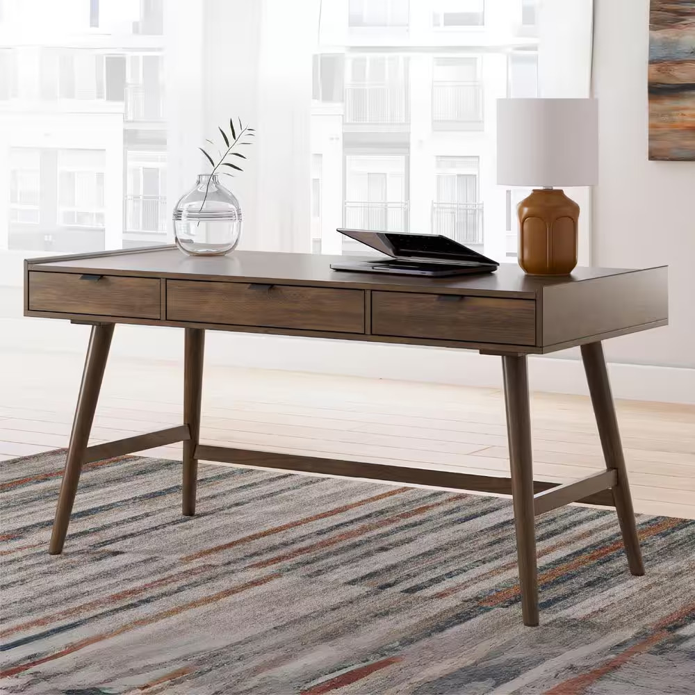 Lyncott 60 In. Rectangular Brown Wood Desk with 3 Drawer