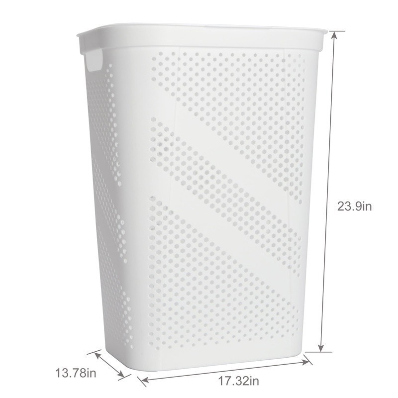 Hinged Lid Laundry Hamper Plastic Ventilated Design W/ Carrying Handles Home Use gallery