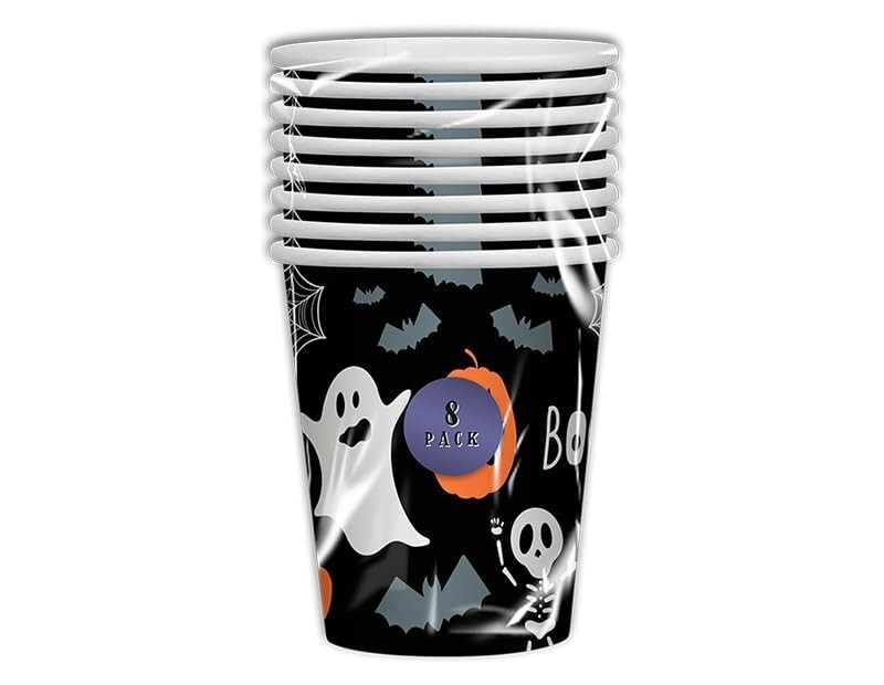 Halloween Paper Cups, 270ml, 8 Pack, Black and White Spooky Design gallery