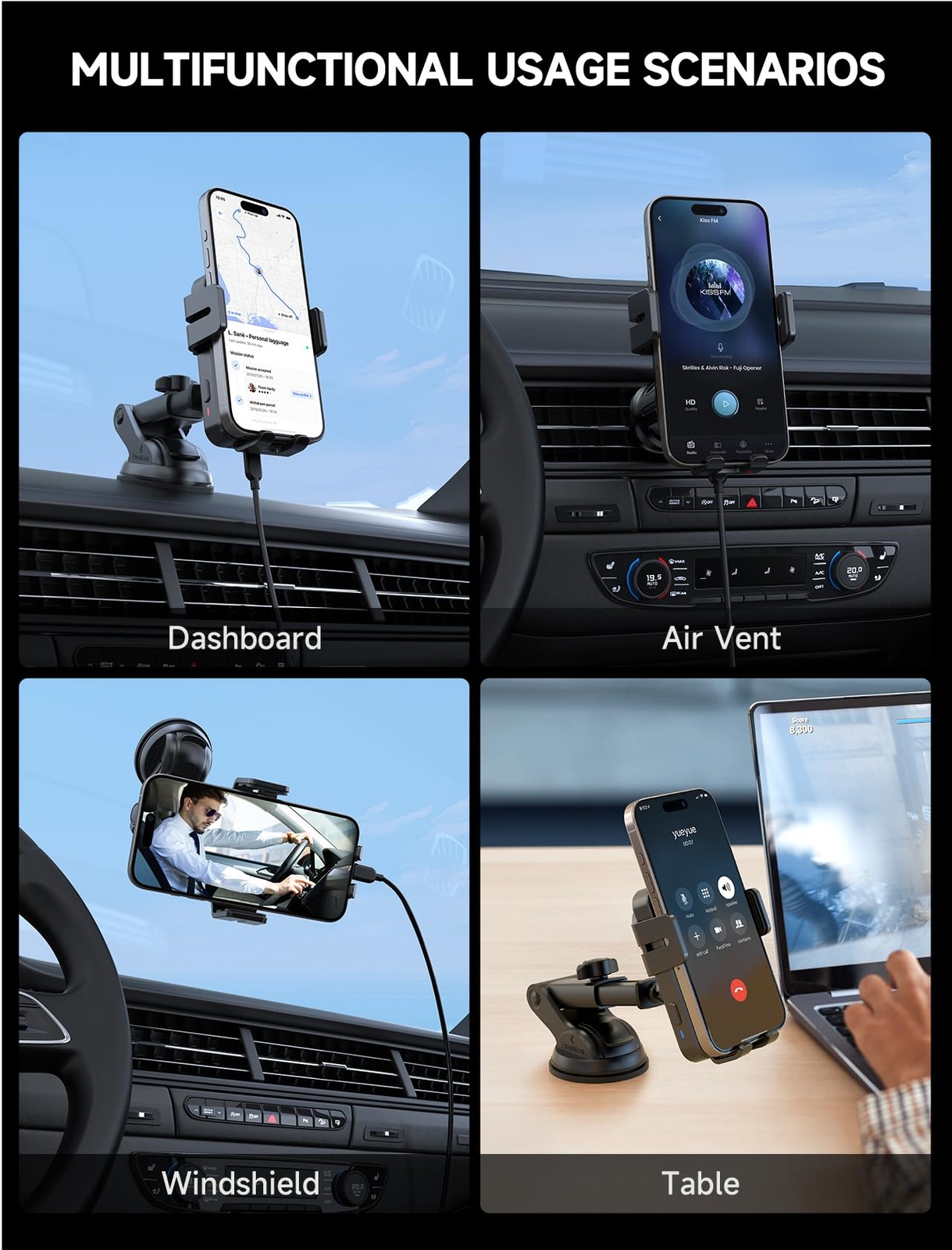 MOKPR Wireless Car Charger, 15W Auto Clamping Car Charger Dash Windshield Air Ve gallery