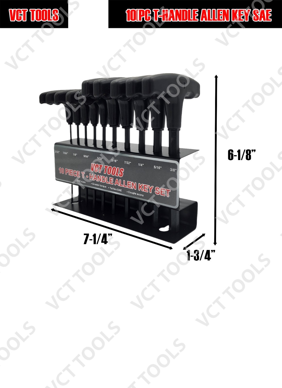 10PC T Handle Allen Wrench Hex Key Set SAE Standard w/Storage Holder 3/32-3/8 gallery
