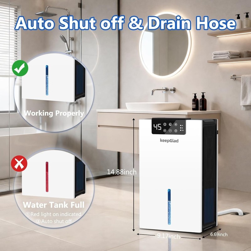KeepGlad Smart Dehumidifier Tower White Digital Display Quiet Water Window gallery