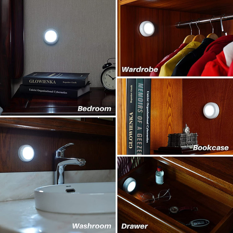 3 Pack 2.8” Motion Sensor Lights Indoor AAA Battery Operated, Stick on LED Puck gallery