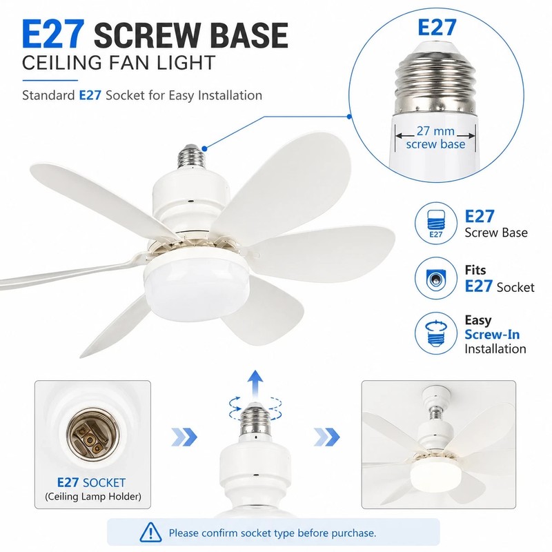 Socket Fan Light Ceiling Fans With Lights And Remote Dimmable LED Ceiling Fan US gallery
